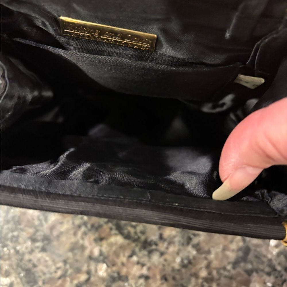 Whiting & Davis Vintage Evening Bag Gold Tone Handles Long Black Strap - Picture 4 of 7
